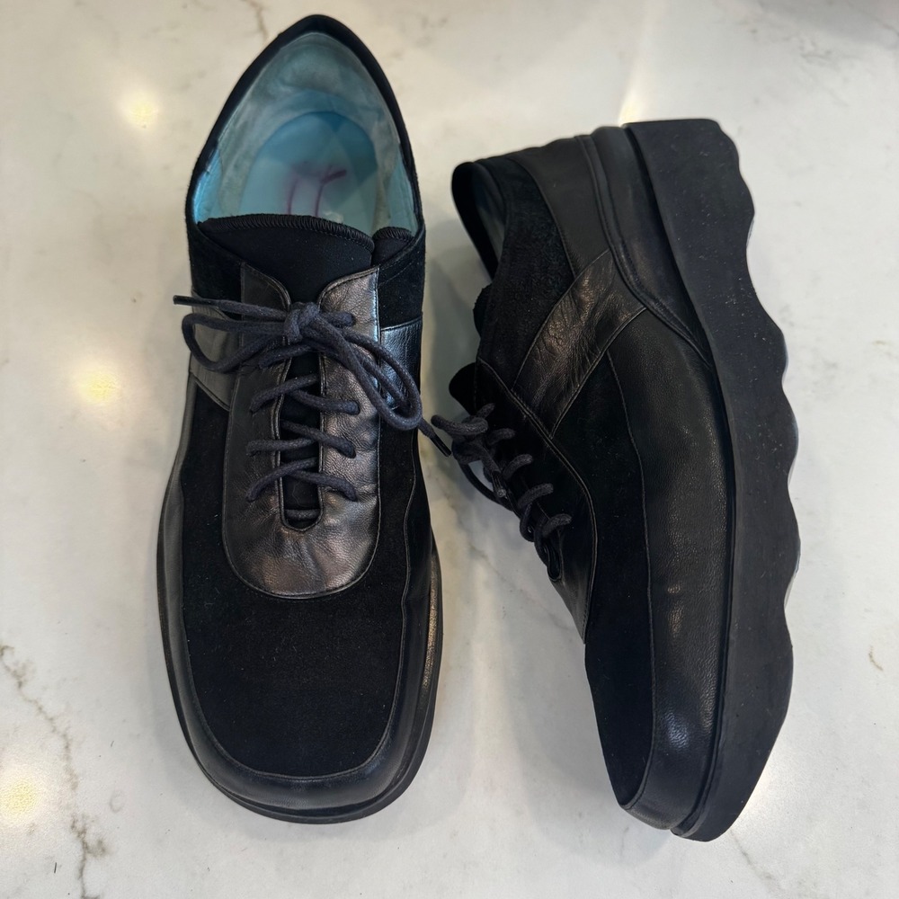 Thierry Rabotin Women 10 Black Leather Suede Platform Oxford Shoes Italy Euro